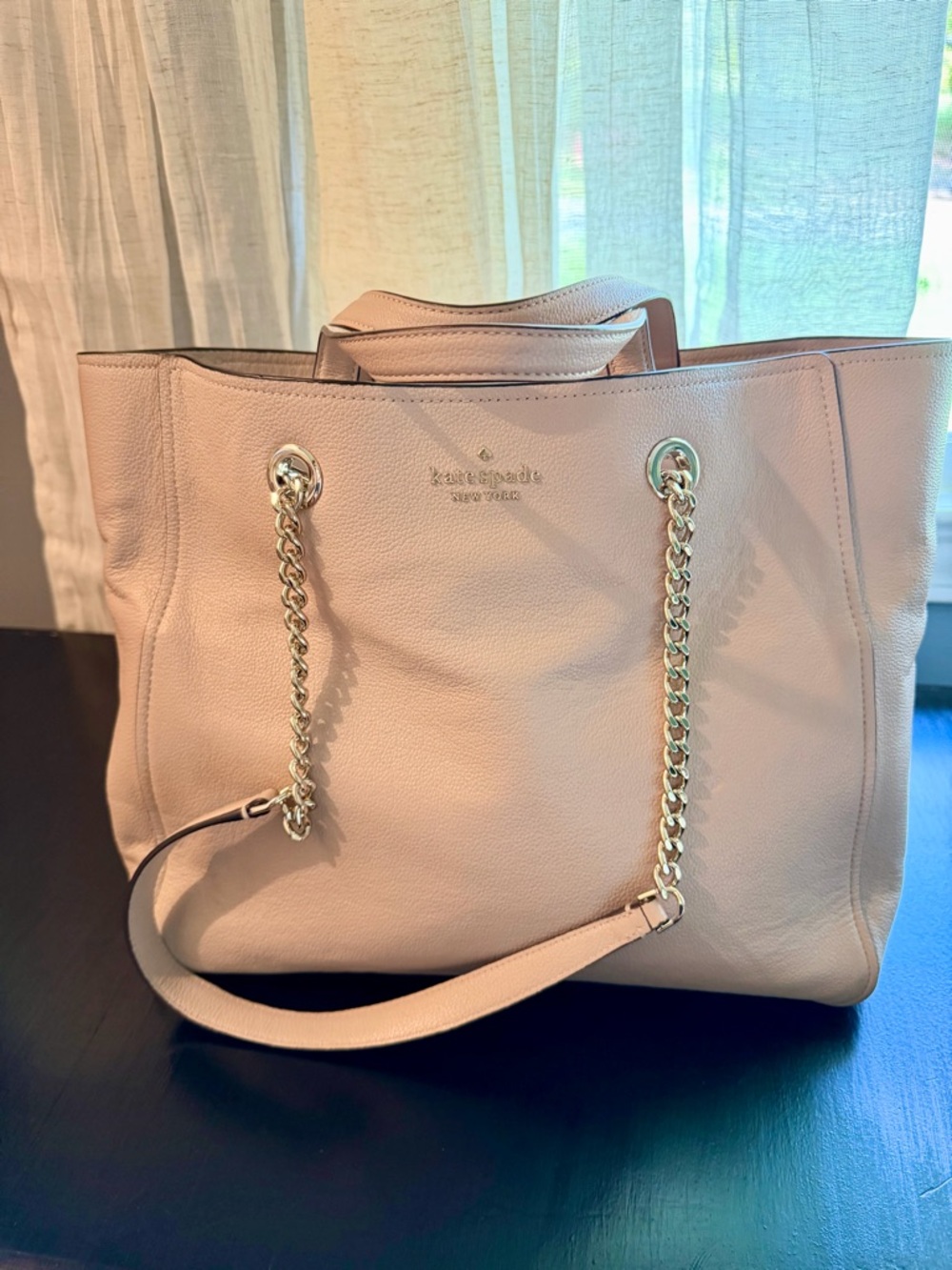 kate spade Blush Pink Pebbled Leather Tote with Gold Chain Straps